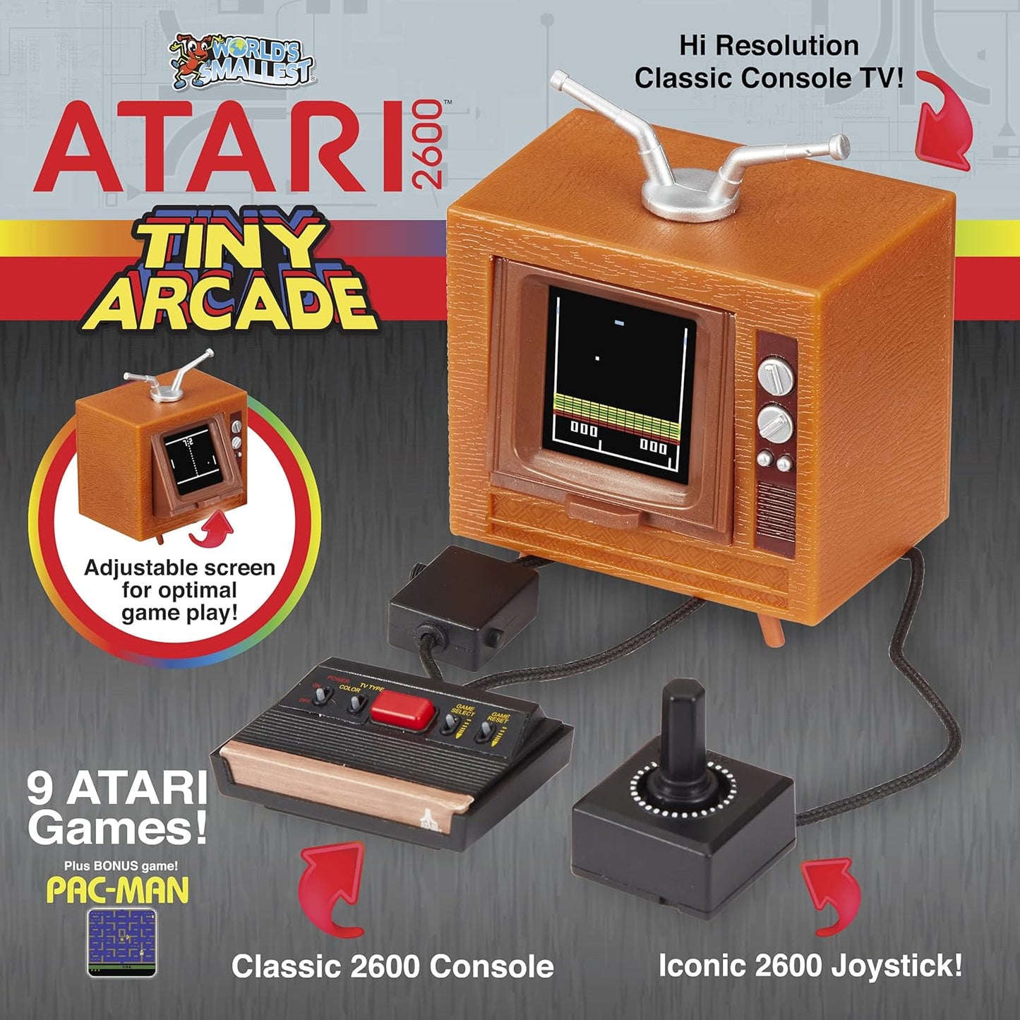 Tiny Arcade Atari 2600 3.5" Mini Retro Game - Playable Console & TV W/ Real Gameplay & Sound-10 Classic Video Games: Pac-Man, Breakout, &More(Ages 8+)